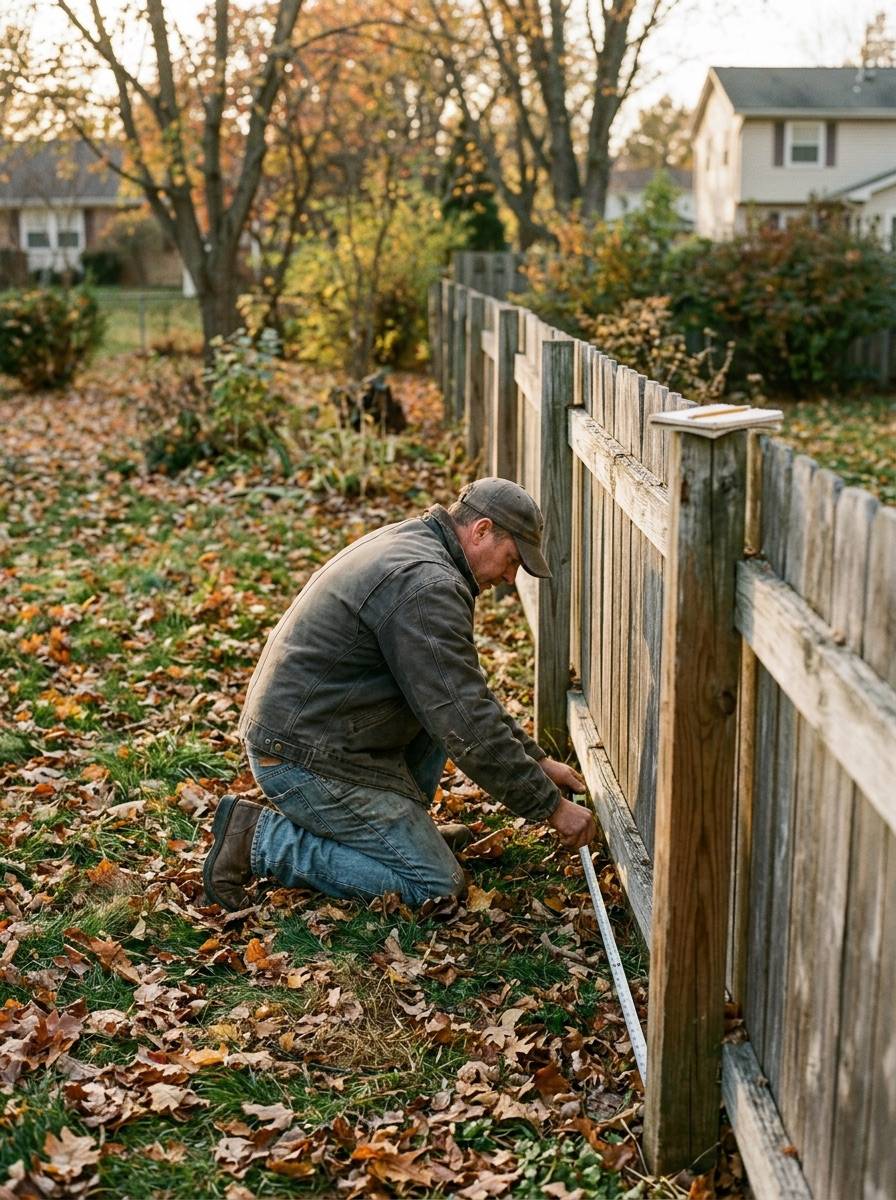 A pro measuring an old fence line